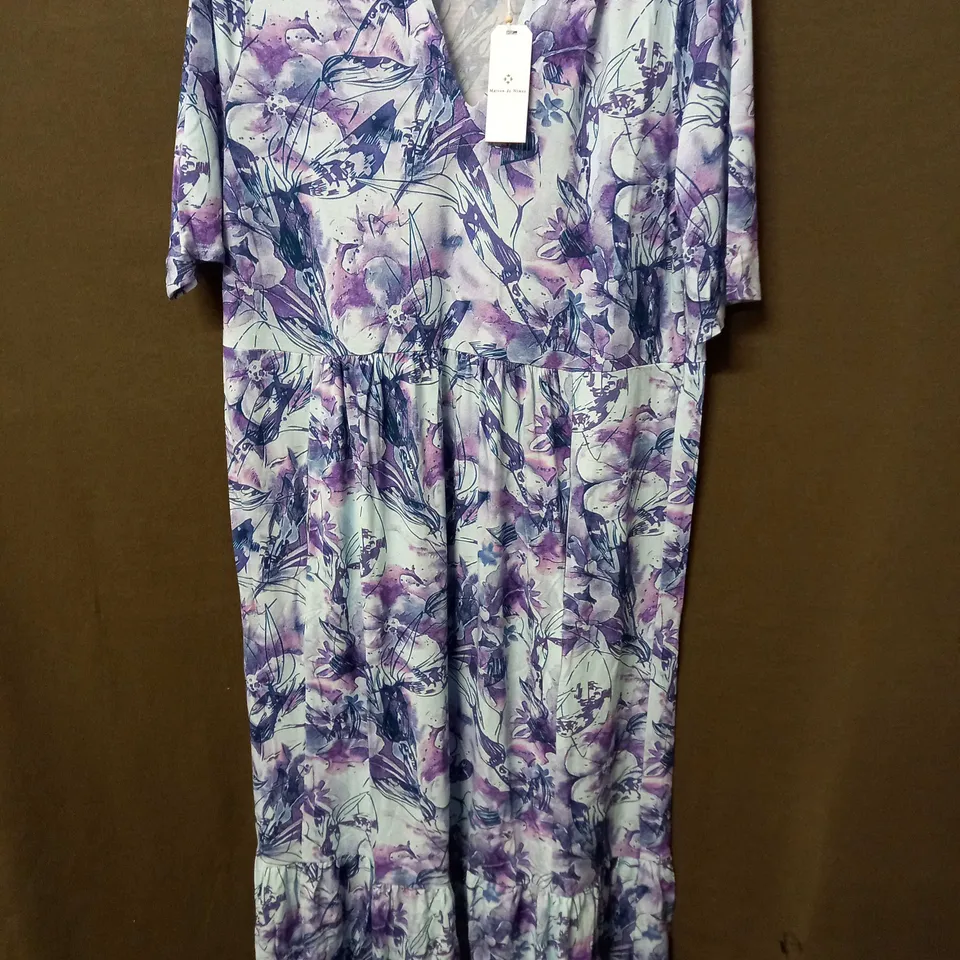 MAISON DE NIMES MAXI DRESS IN FLORAL DESIGN IN BLUE/PURPLE - LARGE