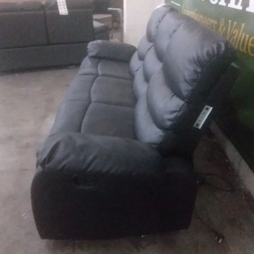 DESIGNER SORRENTO BLACK LEATHER RECLINING THREE SEATER SOFA