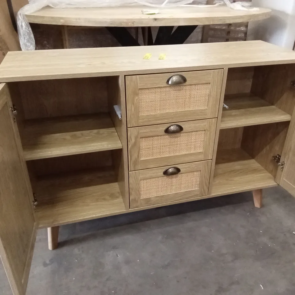 DESIGNER 3-DRAWER 2-DOOR ACCENT NATURE RATTAN CABINET