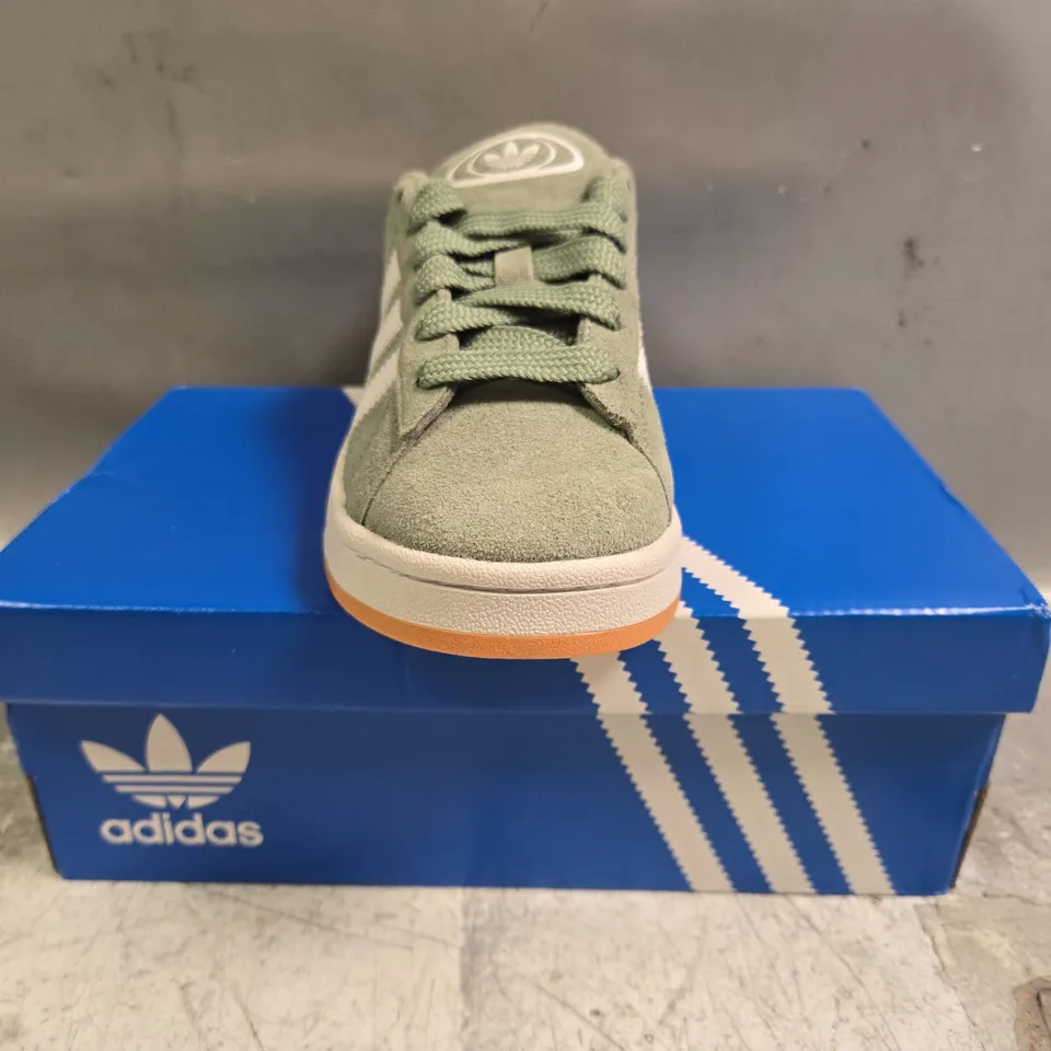 BOXED PAIR OF ADIDAS CAMPUS 00S SHOES IN SAGE SIZE UK 2