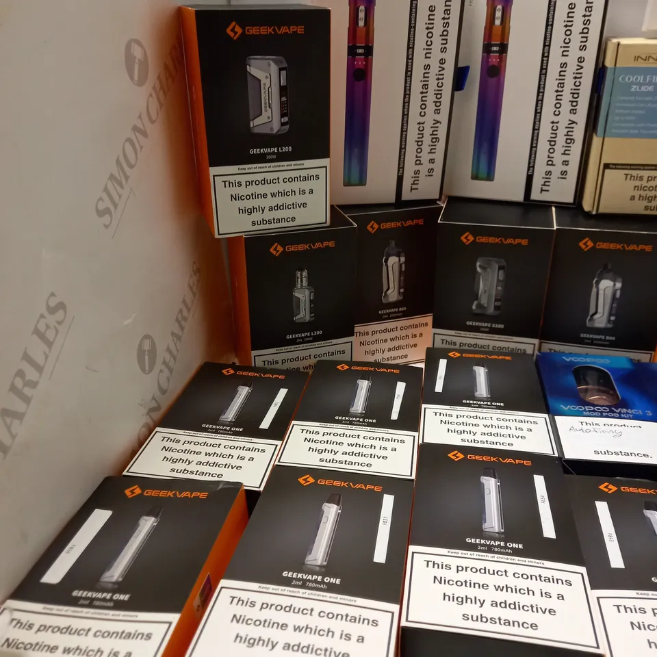 LOT OF APPROX 29 TO INCLUDE GEEKVAPE L200 , ENDURA T18II , INNOKIN COOL FIRE Z60 , INNOKIN ENDURA T18-X VAPING SYSTEM , ETC