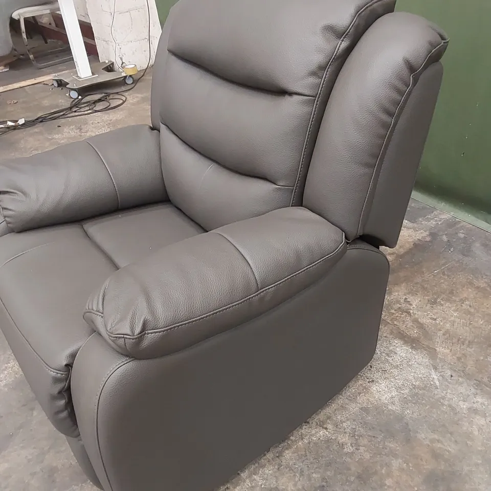 DESIGNER GREY LEATHER UPHOLSTERED MANUAL RECLINER ARMCHAIR 