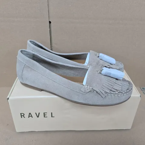 BOXED PAIR OF RAVEL ATLEY TAUPE SUEDE SHOES - UK 8