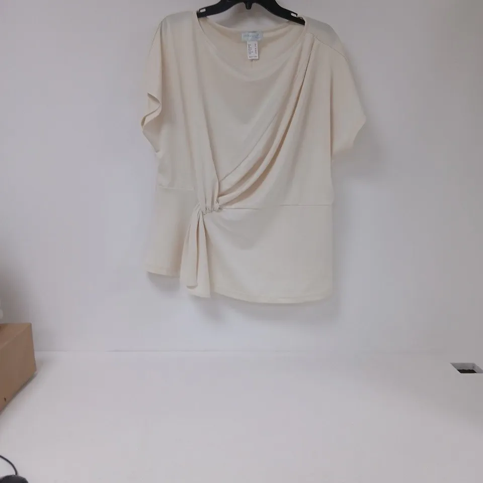 CREATION L WOMEN'S TOP - BEIGE DRAPED FRONT WITH KNOT, UK 22