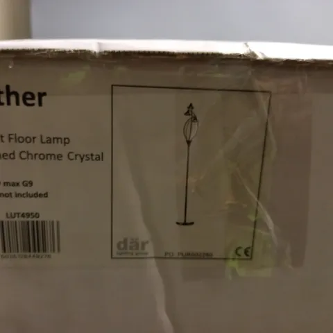 BOXED DAR LUTHER 3 LIGHT FLOOR LAMP POLISHED CHROME CRYSTAL
