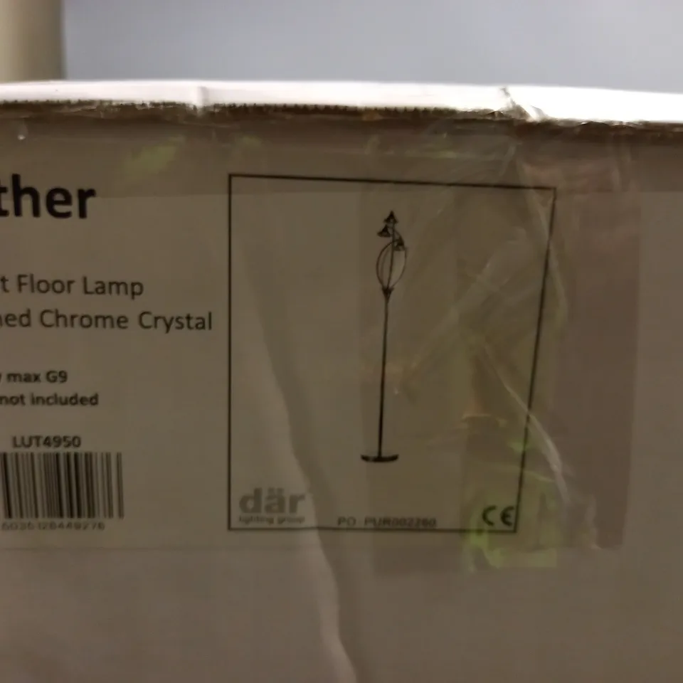 BOXED DAR LUTHER 3 LIGHT FLOOR LAMP POLISHED CHROME CRYSTAL