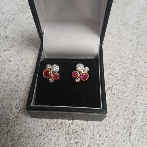 DIAMONIQUE 1.5CT RUBY BUBBLE STUD EARRINGS STERLING SILVER 