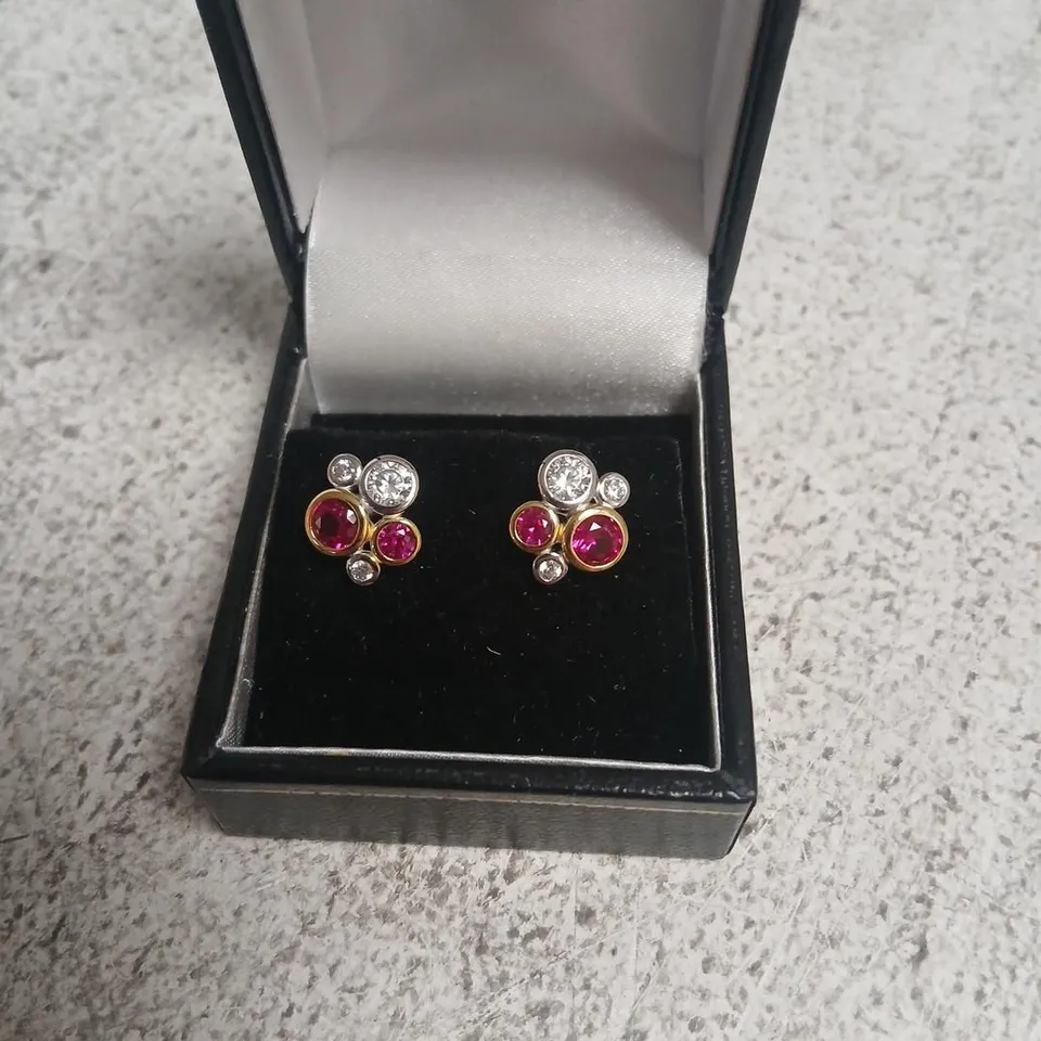 DIAMONIQUE 1.5CT RUBY BUBBLE STUD EARRINGS STERLING SILVER