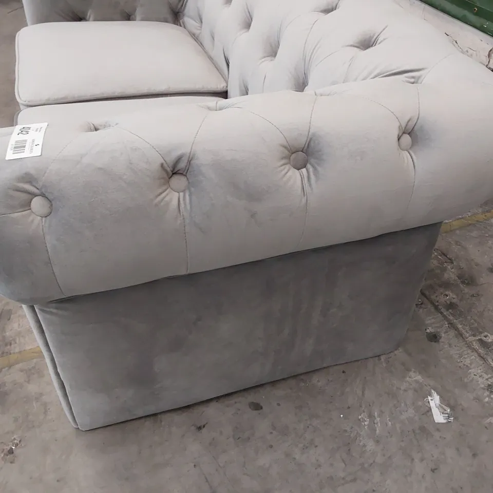 DESIGNER WALLASEY TWO SEATER CHESTERFIELD SOFA SILVER PLUSH FABRIC 