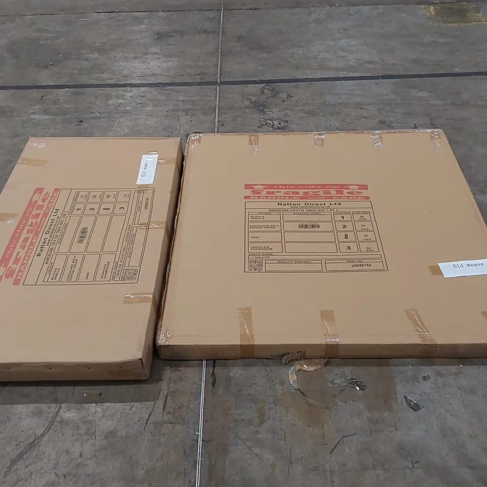 BOXED BARCELONA RATTAN TABLE WITH GLASS TOP // 120 X 120cm (2 BOXES)