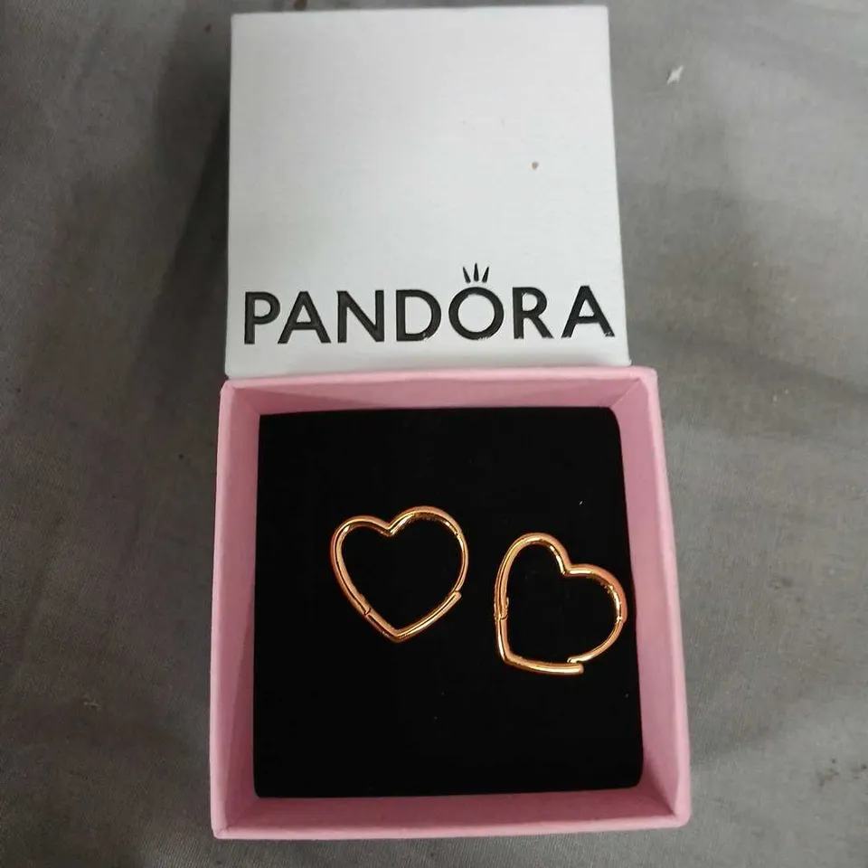 PANDORA HEART-SHAPED HOOP EARRINGS – ROSE GOLD TONE (PAIR)