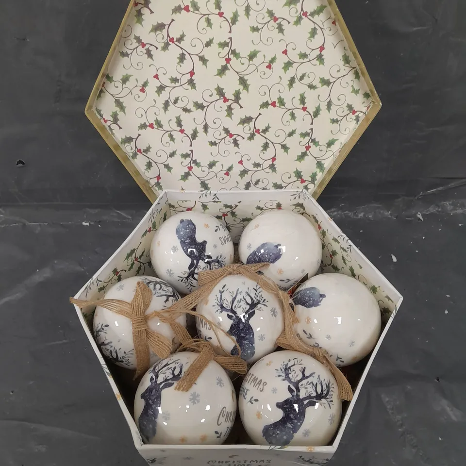 THREE KING SET OF 14 VINTAGE STAG DECOUPAGE BAUBLES