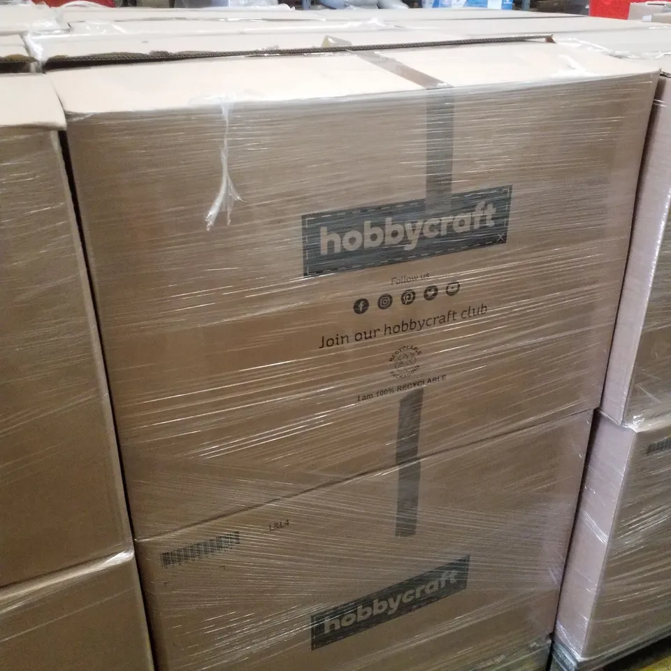 PALLET CONTAINING ASSORTED CHRISTMAS PRODUCTS & DECORATIONS INCLUDING GOLD SHIMMER WALL TILE, LED WOODEN TREE, FUSE BEAD SET, GLASS DRINKING JARS & ASSORTED FELT SHEETS