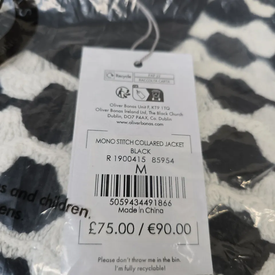 OLIVER BONAS MONO STITCH COLLARED JACKET – BLACK, SIZE M