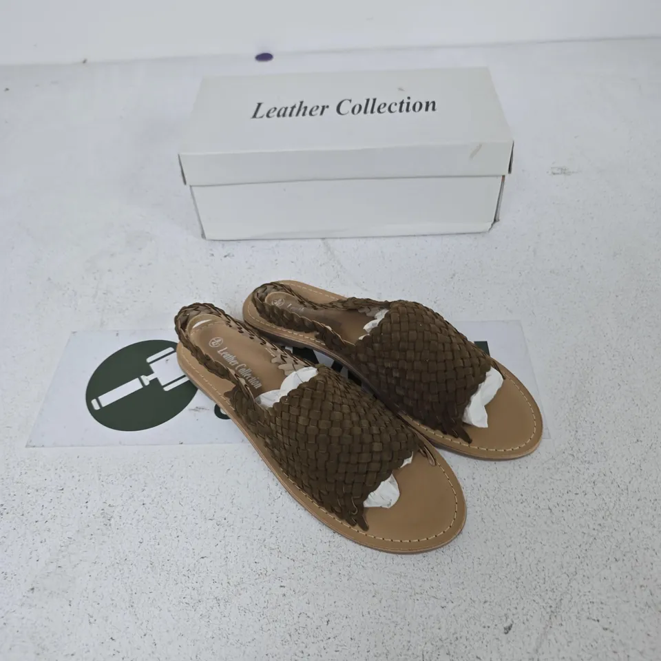 LEATHER COLLECTION BROWN WOVEN SANDALS – UK SIZE 8
