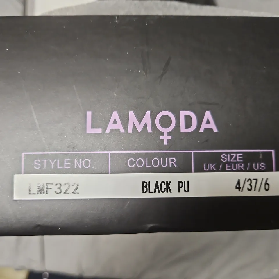BOXED LAMODA LMF322 BLACK PU PLATFORM BOOTS, UK 4 (EU 37 / US 6)