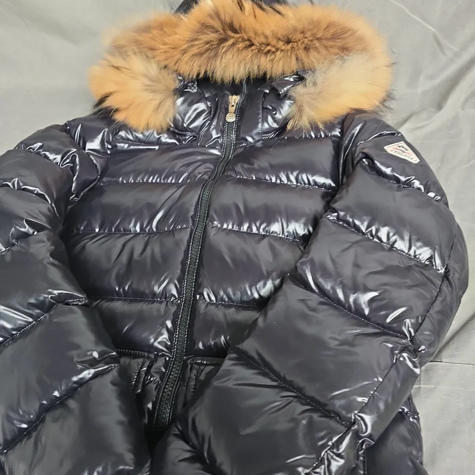 PYRENEX DOWN JACKET WITH FUR-TRIMMED HOOD – BLACK - SIZE 38