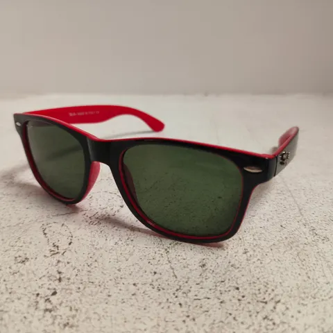 RAY-BAN RB2140 WAYFARER SUNGLASSES – BLACK/RED FRAME, GREEN LENSES