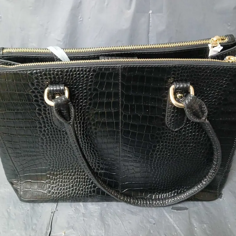 RUTH LANGSFORD CROC TOTE BAG BLACK