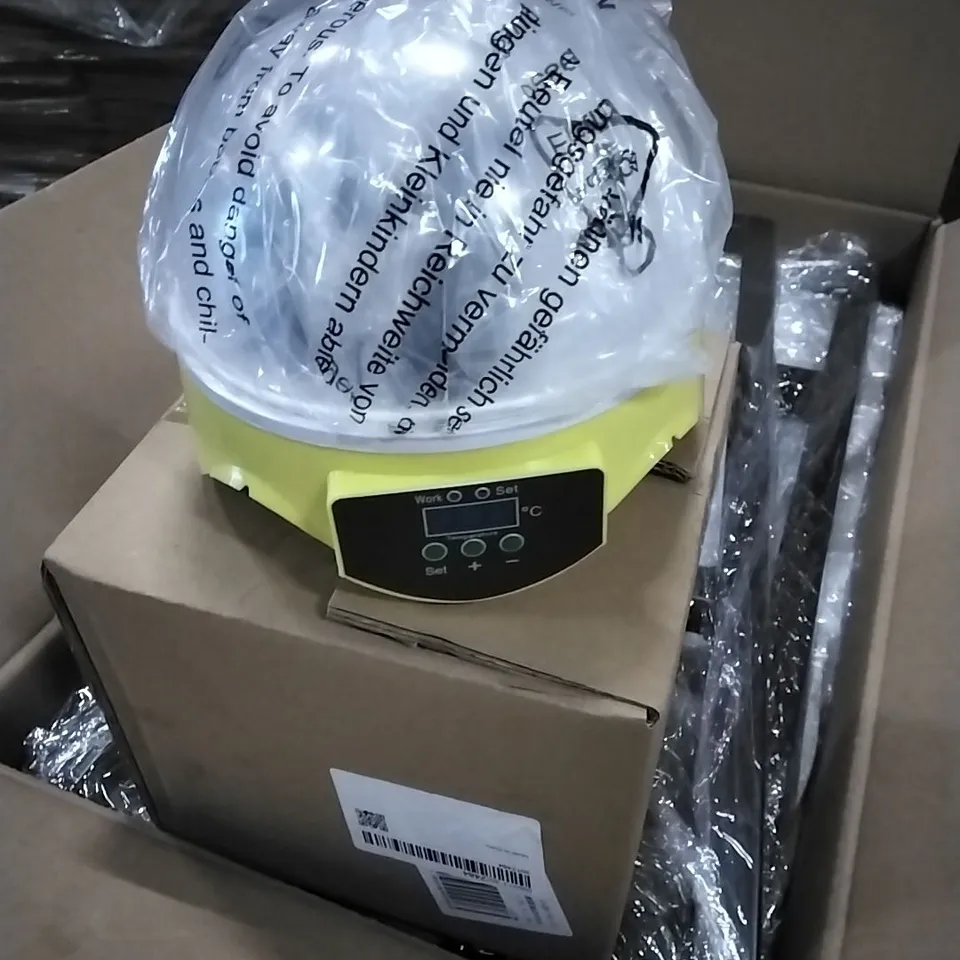 PALLET OF HOUSEHOLD ITEMS TO INCLUDE SMART INCUBATORS, FURNITURE,  RICE BARRELS, SEMI ENCLOSED STAINLESS STEEL CAT LITTER BOX AND OTHER ASSORTED ITEMS...