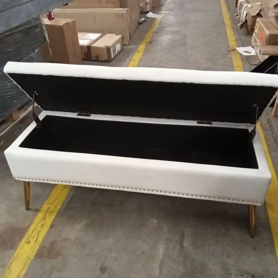 DESIGNER OTTOMAN STORAGE BENCH - CREAM/GOLD