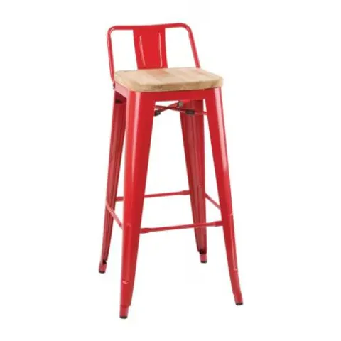 BOXED BOLERO BISTRO RED BACKREST HIGH BAR STOOL WITH WOODEN SEAT PAD (PACK OF 4)