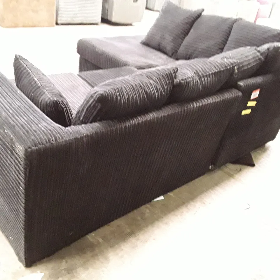 QUALITY DESIGNER DUVERNAY CORNER SOFA - BLACK JUMBO CORD FABRIC 