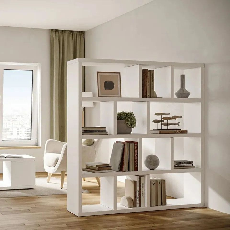 BOXED SIGHFRITH 150CM GEOMETRIC BOOKCASE - WHITE (3 BOXES)