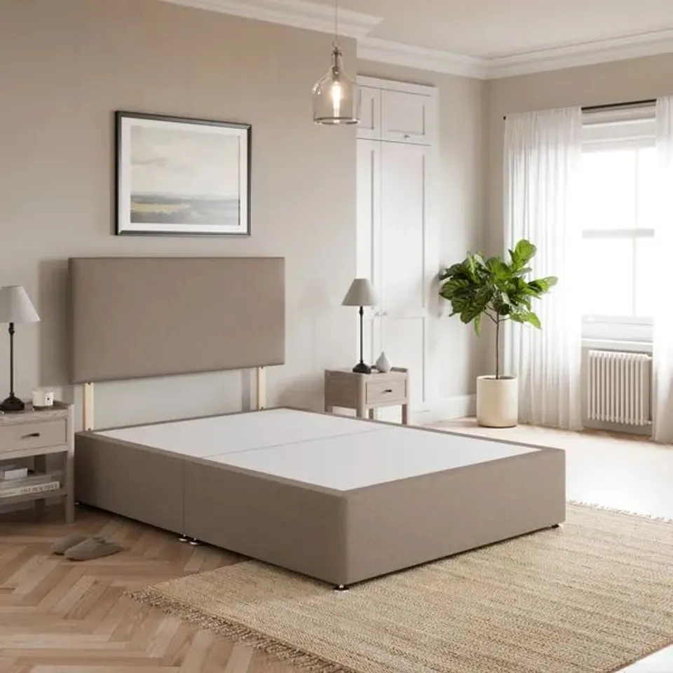 BAGGED FOGARTY LINEN DIVAN BASE WITH HEADBOARD - 3' SINGLE, NATURAL (2 ITEMS)