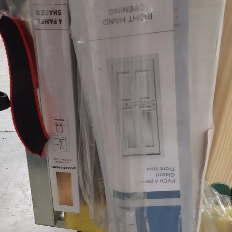 WHITE UPVC GLAZED 4 PANEL FRONT DOOR RIGHT HAND OPENING 2055 × 840