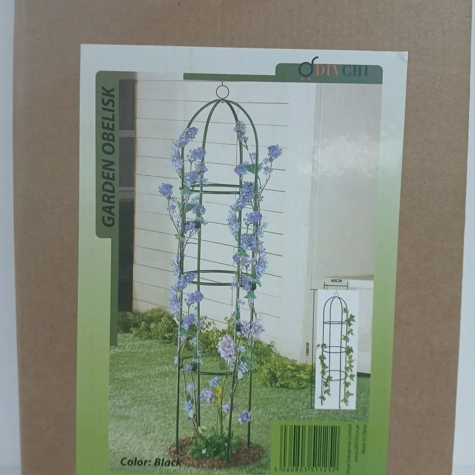 GARDEN OBELISK – METAL GARDEN STRUCTURE, BLACK, BOXED