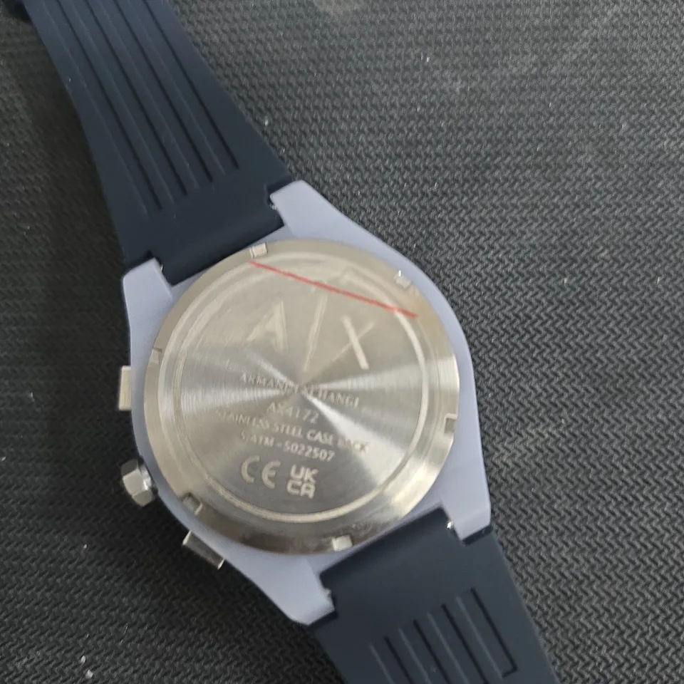 ARMANI EXCHANGE AX CHRONOGRAPH WATCH, BLUE SILICONE STRAP – BOXED