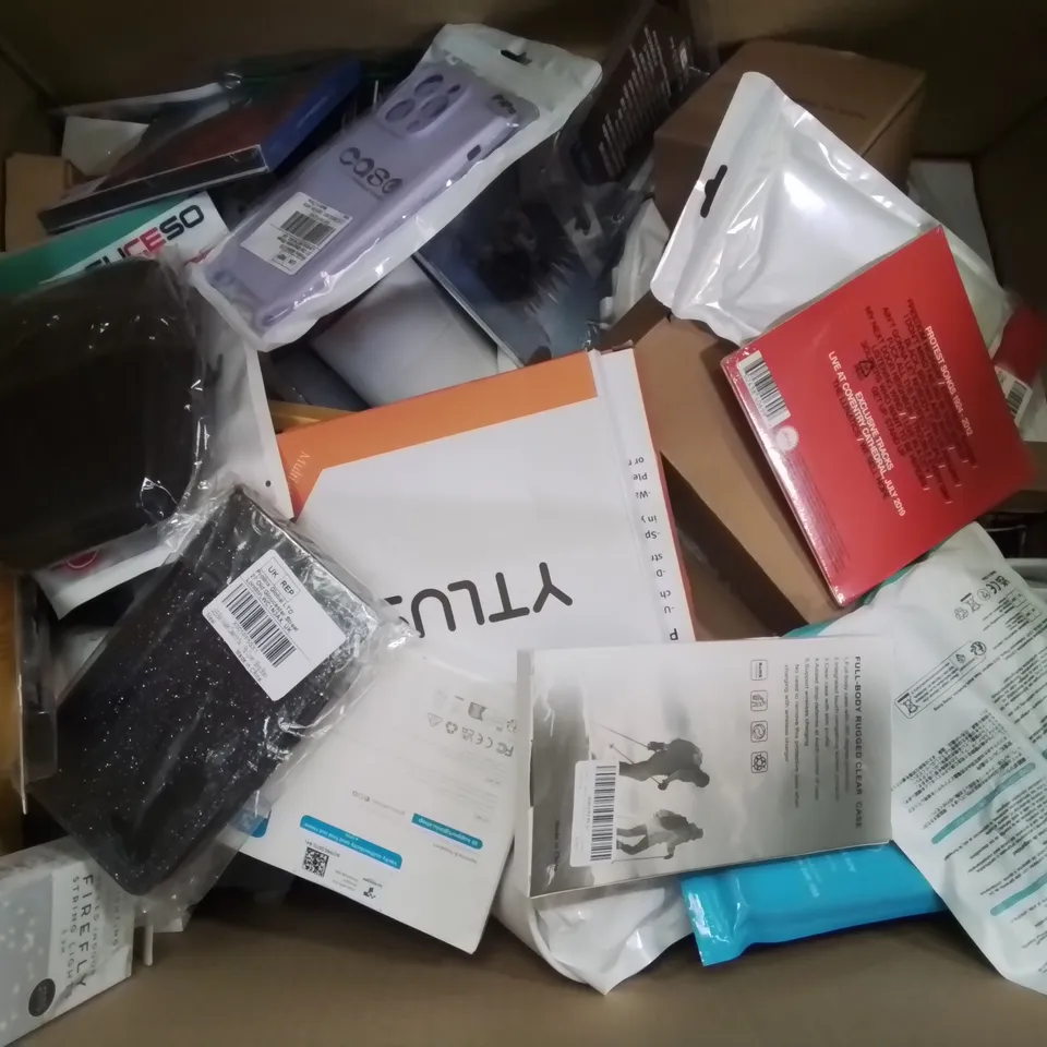 BOX CONTAINING LARGE AMOUNT OF MIXED BOXED ELECTRONIC ITEMS PHONE ACCESSORIES ETC.