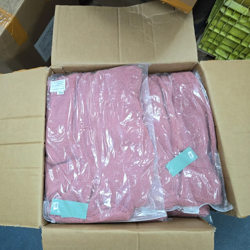 BOX OF APPROXIMATELY 10 ASSORTED CLOTHING TO INCLUDE: LA MAREY PINK PLUSH JACKET 