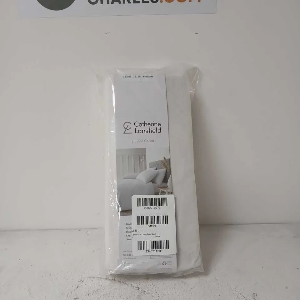 CATHERINE LANSFIELD BRUSHED 100% COTTON FITTED SHEET - WHITE - DOUBLE