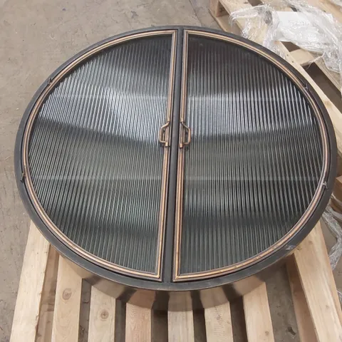 DESIGNER ROUND METAL WALL CABINET WITH GLASS DOORS