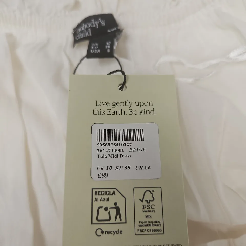 NOBODY'S CHILD TULA MIDI DRESS – BEIGE, UK 10 (EU 38) US 6