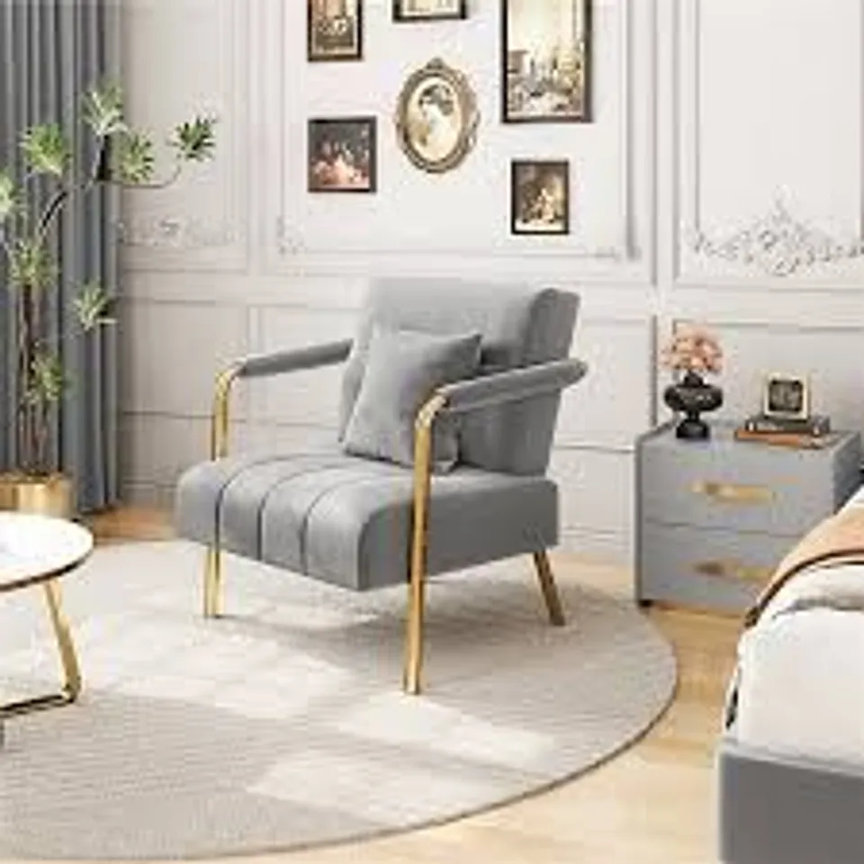 BOXED COLOUR UPHOLSTERED ARMCHAIR - LIGHT GREY (1 BOX)