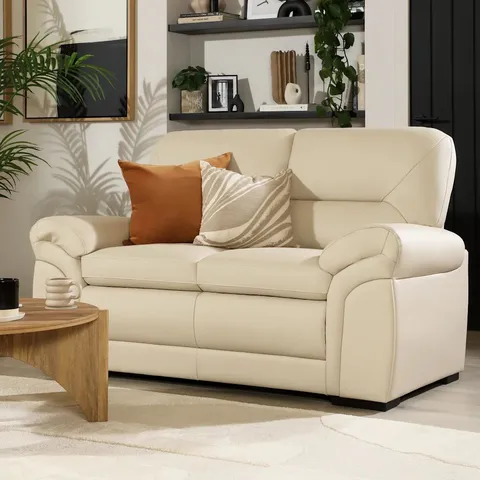 BOXED BROMLEY 2 SEATER SOFA, IVORY PREMIUM FAUX LEATHER (1 BOX)