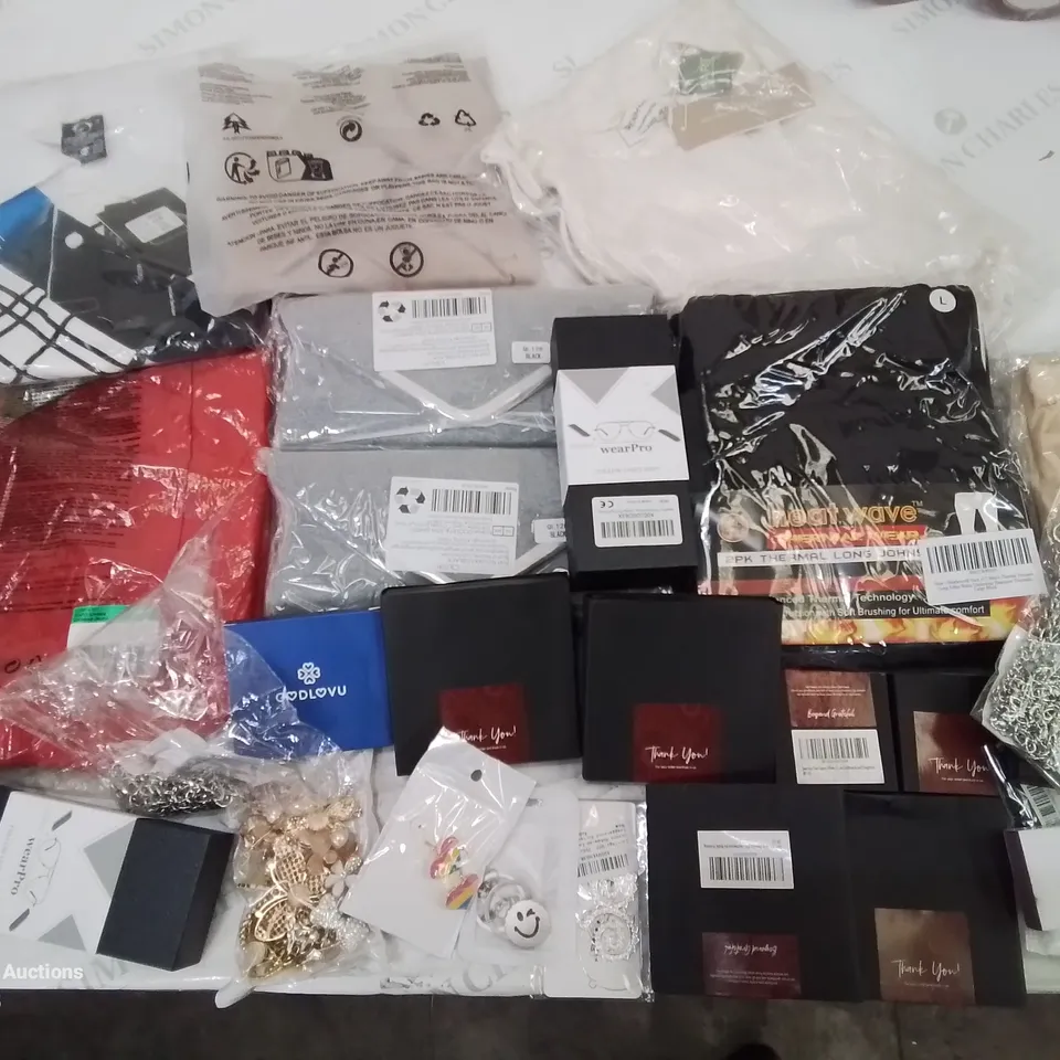 BOX CONTAINING LARGE AMOUNT OF FASHION ITEMS, CLOTHING, SILVER PLATE/STERLING SILVER DRESS UP/COSTUME JEWELLERY ETC.