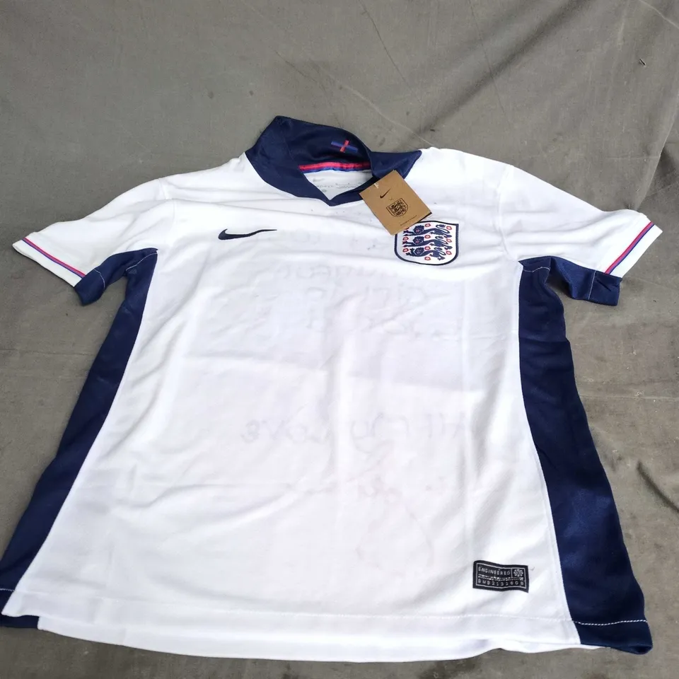 ENGLAND NIKE FOOTBALL SHIRT – WHITE WITH NAVY SIDE PANELS, ENGLAND CREST, MEN'S SIZE S