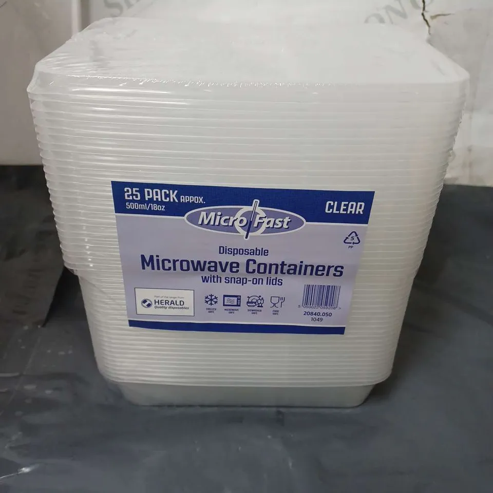 250 MICROFAST DISPOSABLE MICROWAVE CONTAINERS WITH SNAP ON LIDS (CLEAR)