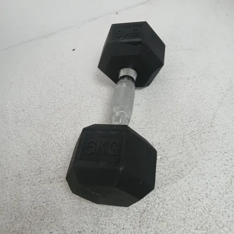 DUMBBELL – 6KG HEX RUBBER-COATED WITH KNURLED HANDLE