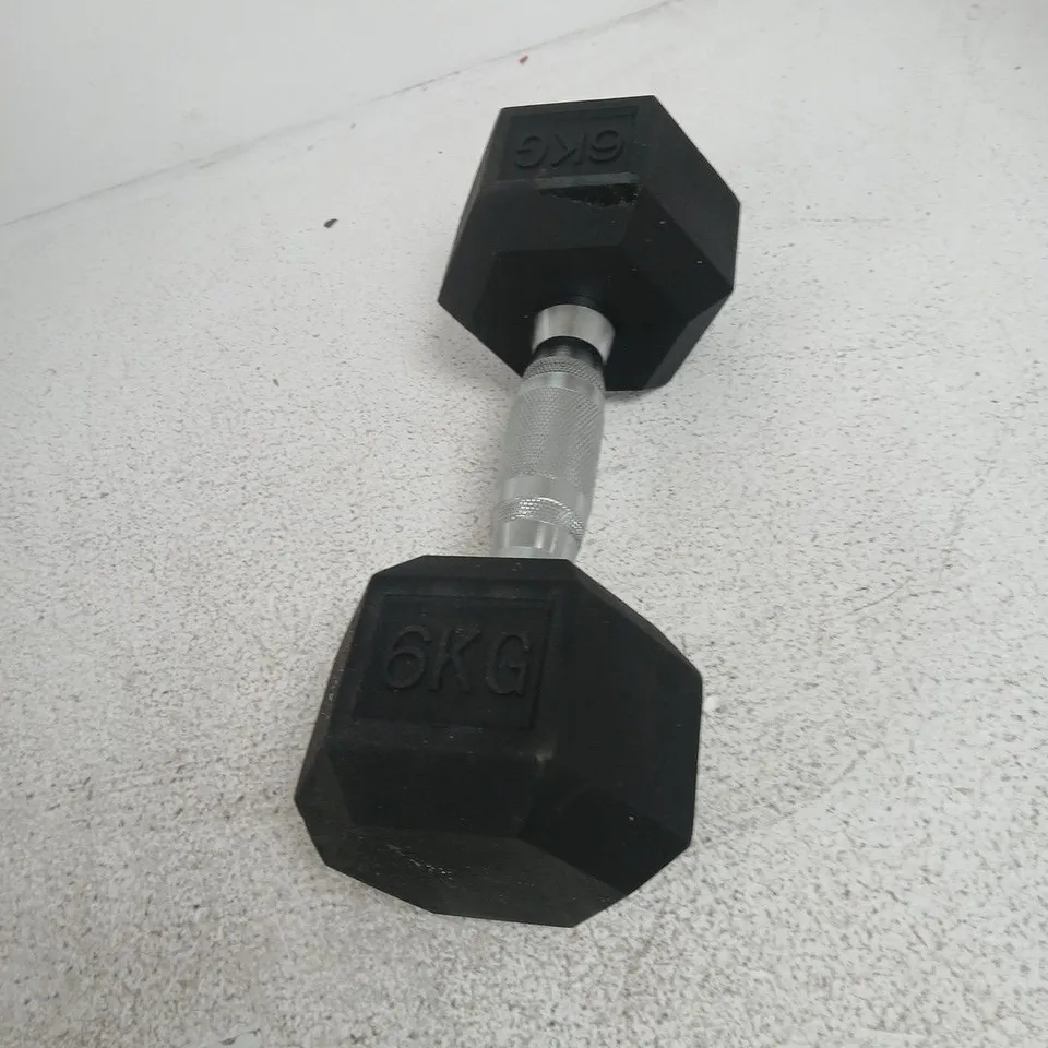 DUMBBELL – 6KG HEX RUBBER-COATED WITH KNURLED HANDLE