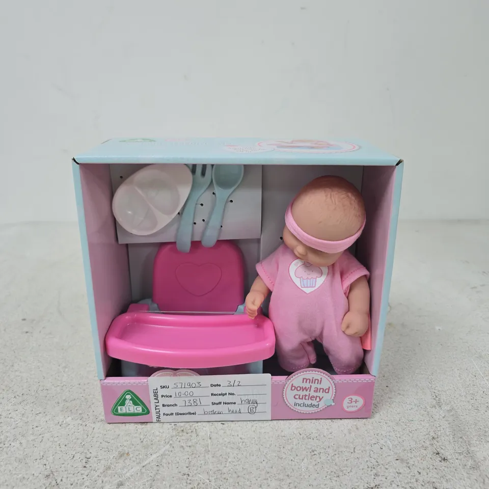 ELC PINK BABY DOLL WITH MINI BOWL & CUTLERY