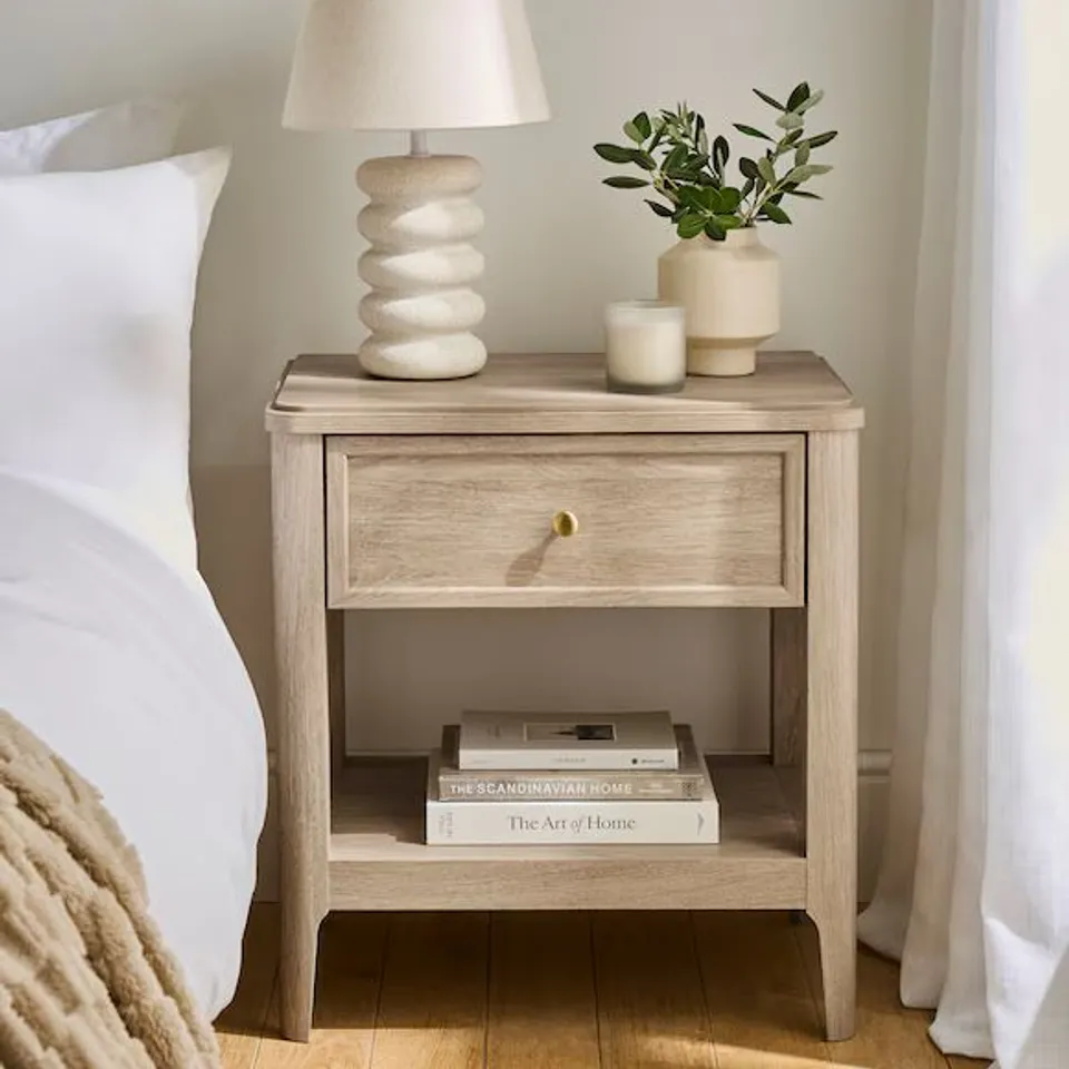 BOXED CHARLOTTE 1 DRAWER SIDE TABLE - WASHED OAK