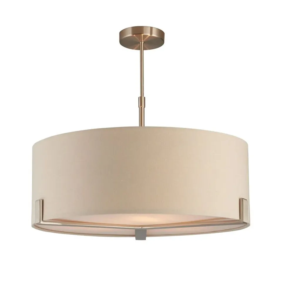 BOXED HAYFIELD 3 LIGHT PENDANT SATIN NICKEL PLATE & GREY FABRIC