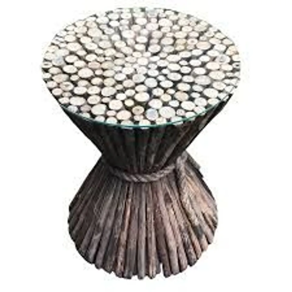 BOXED BLUEBONE WHEATSHEAF SIDE TABLE - NATURAL (1 BOX)