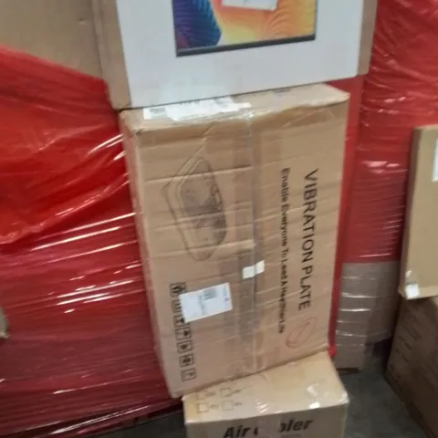 PALLET OF ASSORTED HOUSEHOLD GOODS AND PRODUCTS TO INCLUDE;VIBRATION PLATE,AIR COOLER,LED DISPLAY MONITOR
