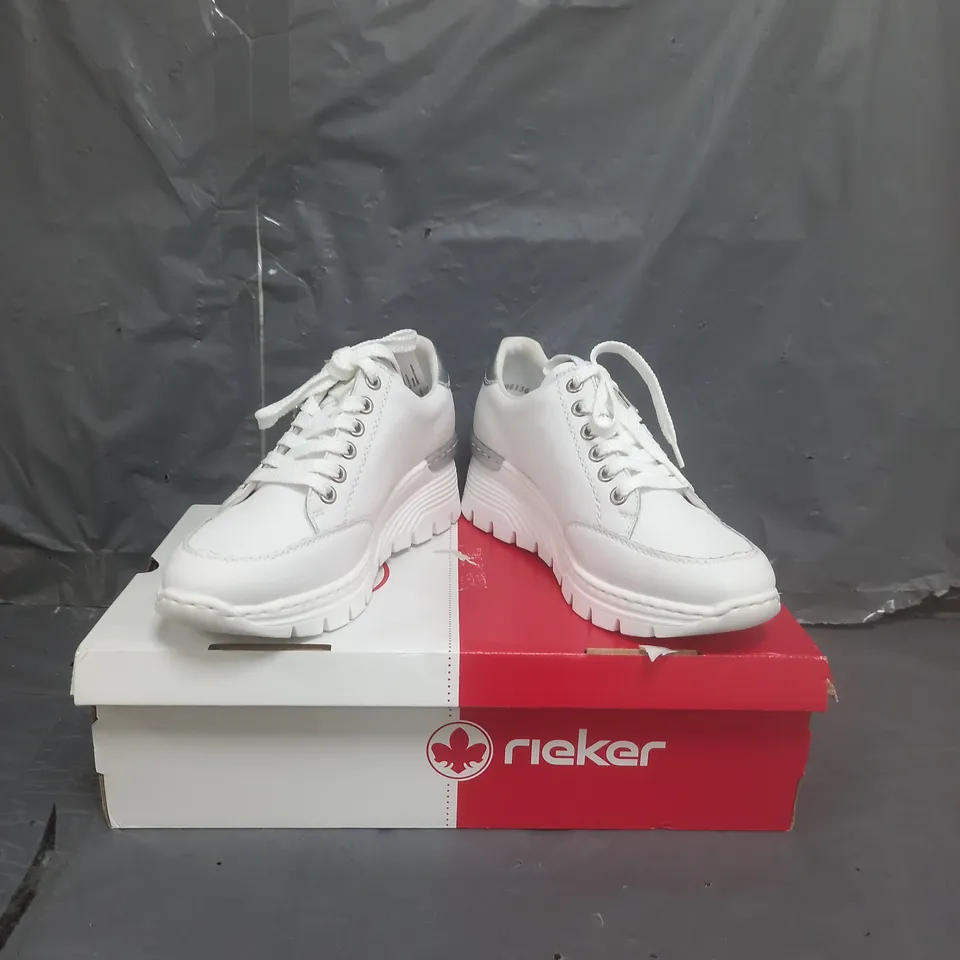 RIEKER WEDGE PANEL PRINT TRAINERS WHITE SIZE 4